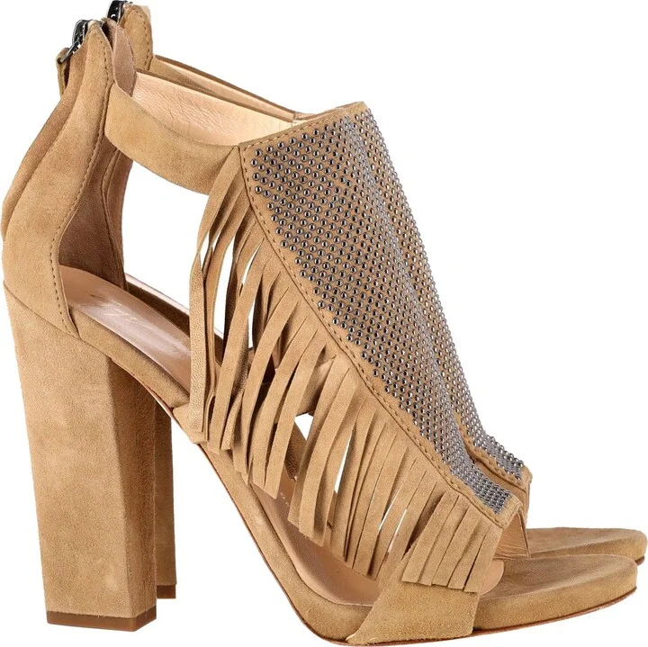 Alabama Fringed Sandals in Beige Suede