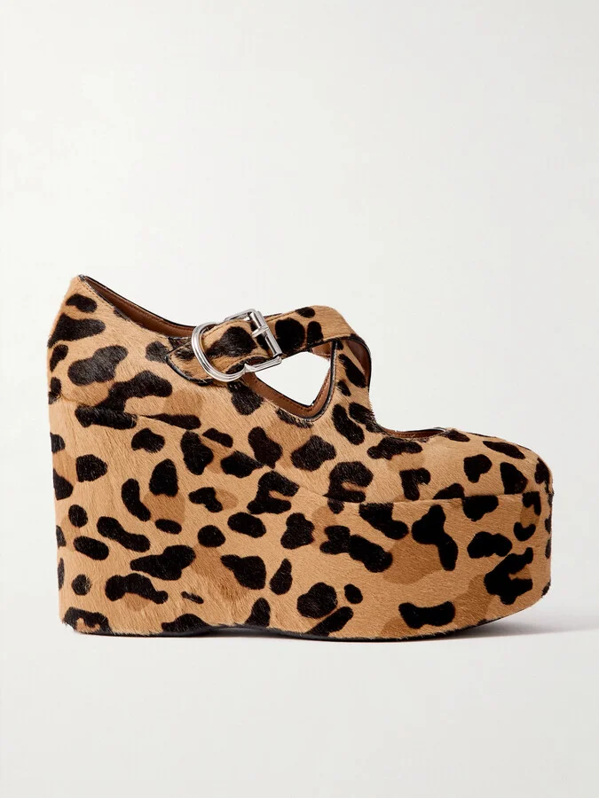 Alaïa - 110 Leopard-print Calf Hair Platform Wedge Pumps - Animal print