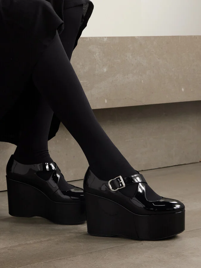 Alaïa - 110 Patent-leather Platform Wedge Mary Jane Pumps - Black - Image 2