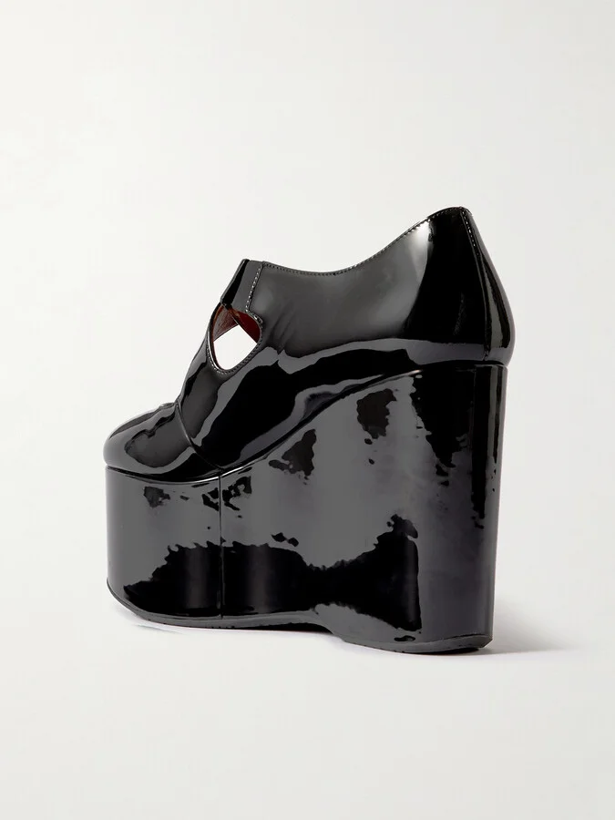 Alaïa - 110 Patent-leather Platform Wedge Mary Jane Pumps - Black - Image 3