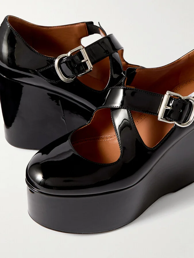 Alaïa - 110 Patent-leather Platform Wedge Mary Jane Pumps - Black - Image 4