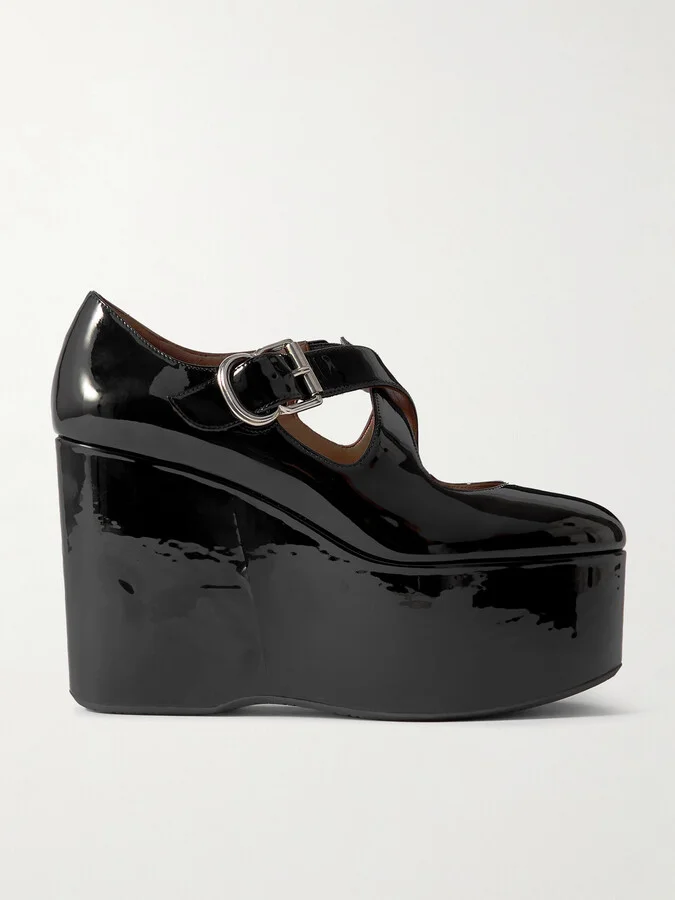 Alaïa - 110 Patent-leather Platform Wedge Mary Jane Pumps - Black