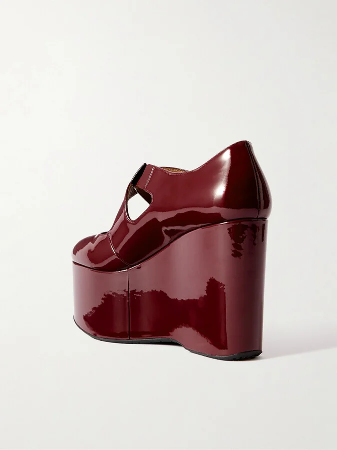 Alaïa - 110 Patent-leather Platform Wedge Mary Jane Pumps - Burgundy - Image 3