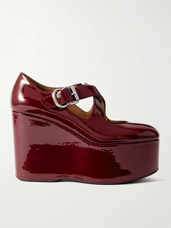 Alaïa - 110 Patent-leather Platform Wedge Mary Jane Pumps - Burgundy