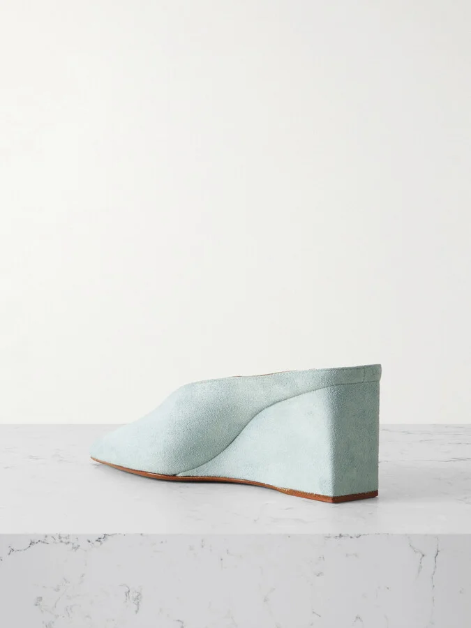 Alaïa - 75 Suede Wedge Mules - Green - Image 3