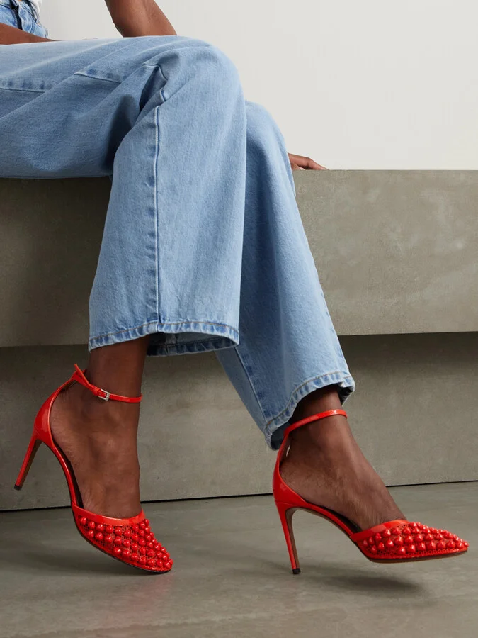 Alaïa - 90 Embellished Fishnet And Patent-leather Pumps - Red - Image 2