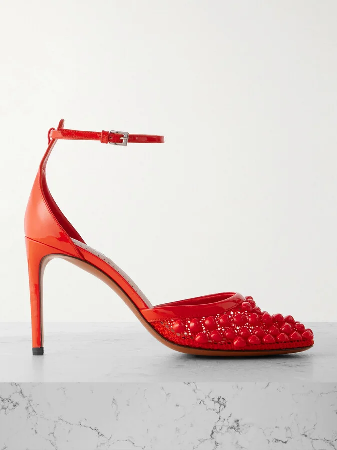 Alaïa - 90 Embellished Fishnet And Patent-leather Pumps - Red