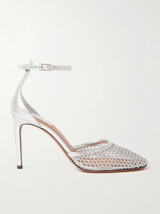 Alaïa - 90 Fishnet And Metallic Leather Pumps - Silver
