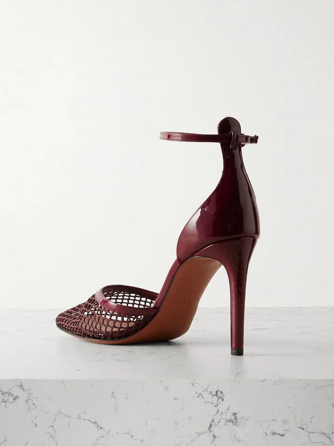 Alaïa - 90 Fishnet And Patent-leather Pumps - Burgundy - Image 3