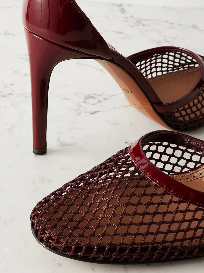 Alaïa - 90 Fishnet And Patent-leather Pumps - Burgundy - Image 4
