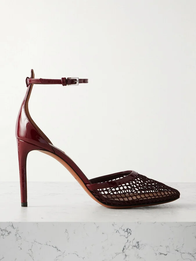 Alaïa - 90 Fishnet And Patent-leather Pumps - Burgundy