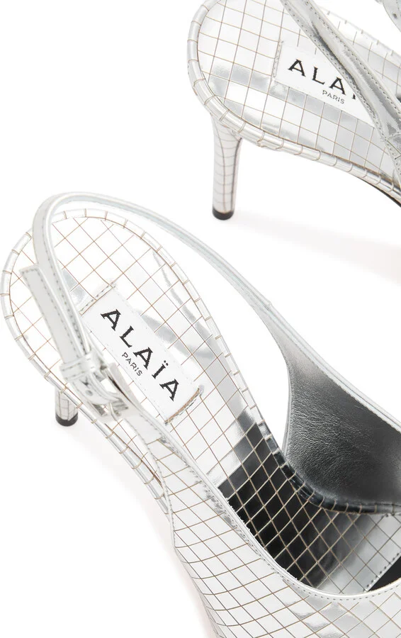 Alaïa Art Deco 90 Metallic Leather Slingback Pumps - Image 4