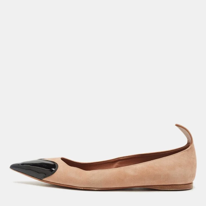 Alaia Beige/Black Patent Leather and Suede Ballet Flats Size 38