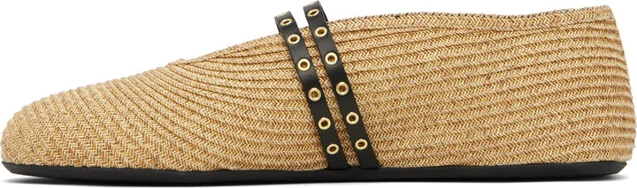 ALAÏA Beige Paper Straw Ballerina Flats - Image 3