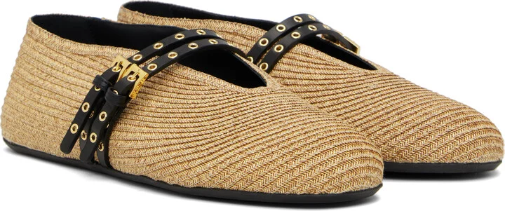 ALAÏA Beige Paper Straw Ballerina Flats - Image 4