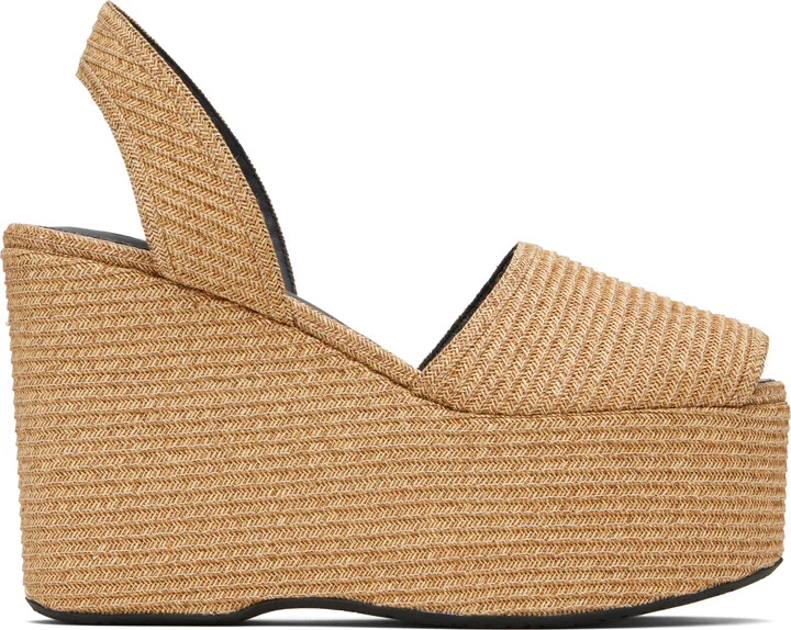 ALAÏA Beige Wedge Paper Straw Heeled Sandals