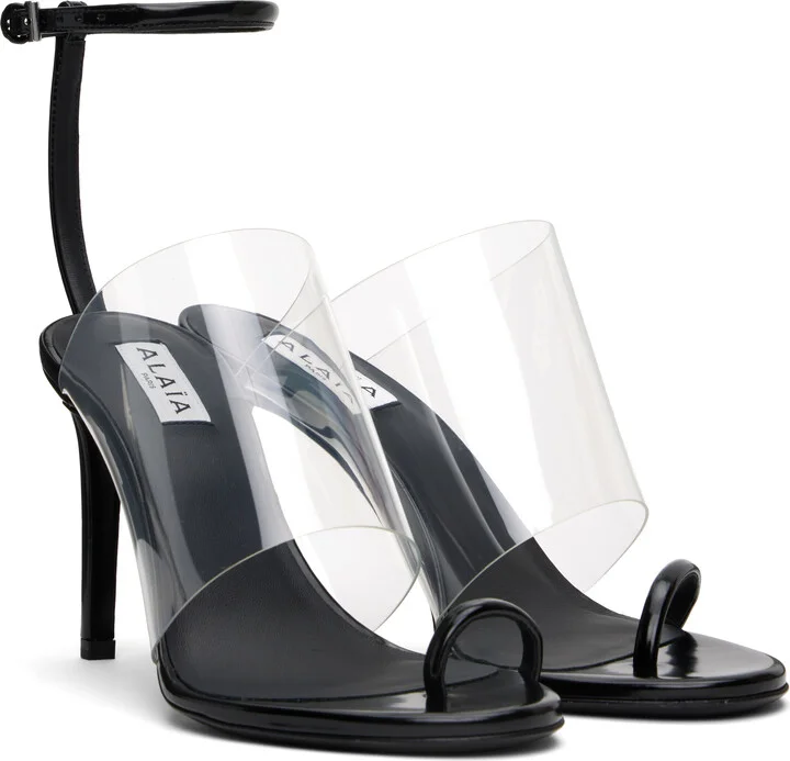 ALAÏA Black Asymmetric Heeled Sandals - Image 4