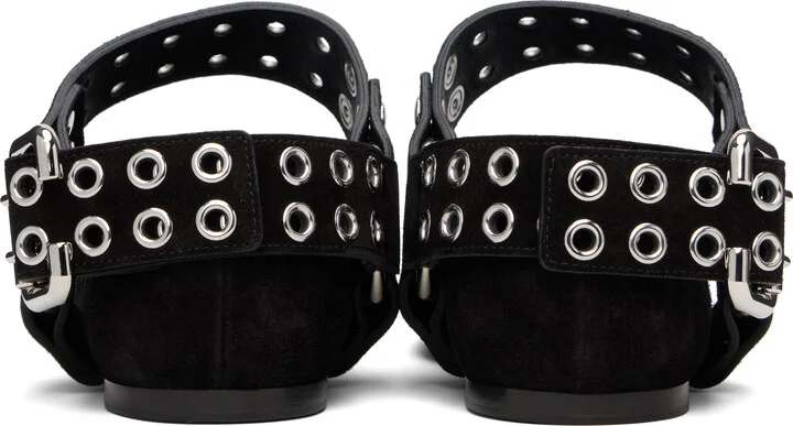 ALAÏA Black Biker Suede Ballerina Flats - Image 2