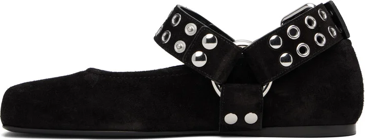 ALAÏA Black Biker Suede Ballerina Flats - Image 3