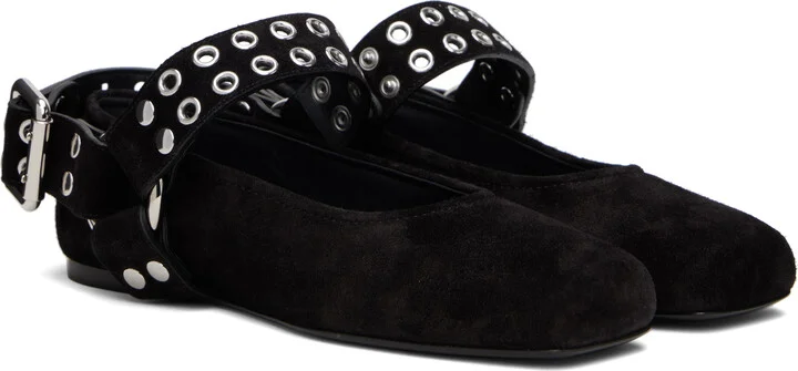 ALAÏA Black Biker Suede Ballerina Flats - Image 4