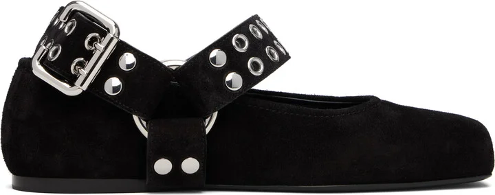 ALAÏA Black Biker Suede Ballerina Flats