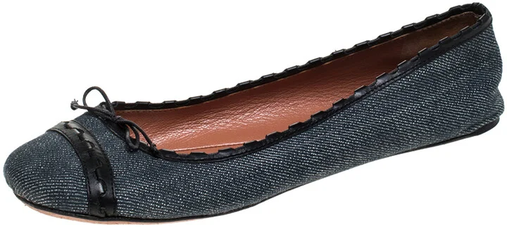 Alaia Black/Blue Denim Bow Ballet Flats Size 37