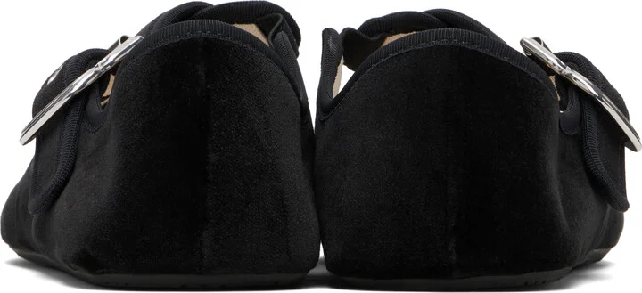 ALAÏA Black Criss Cross Velvet Ballerina Flats - Image 2