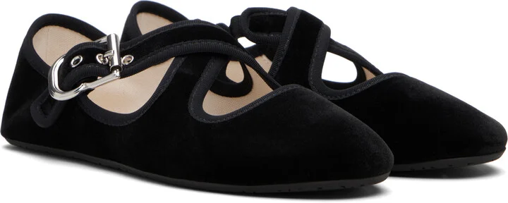 ALAÏA Black Criss Cross Velvet Ballerina Flats - Image 4