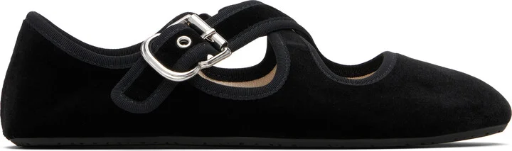 ALAÏA Black Criss Cross Velvet Ballerina Flats