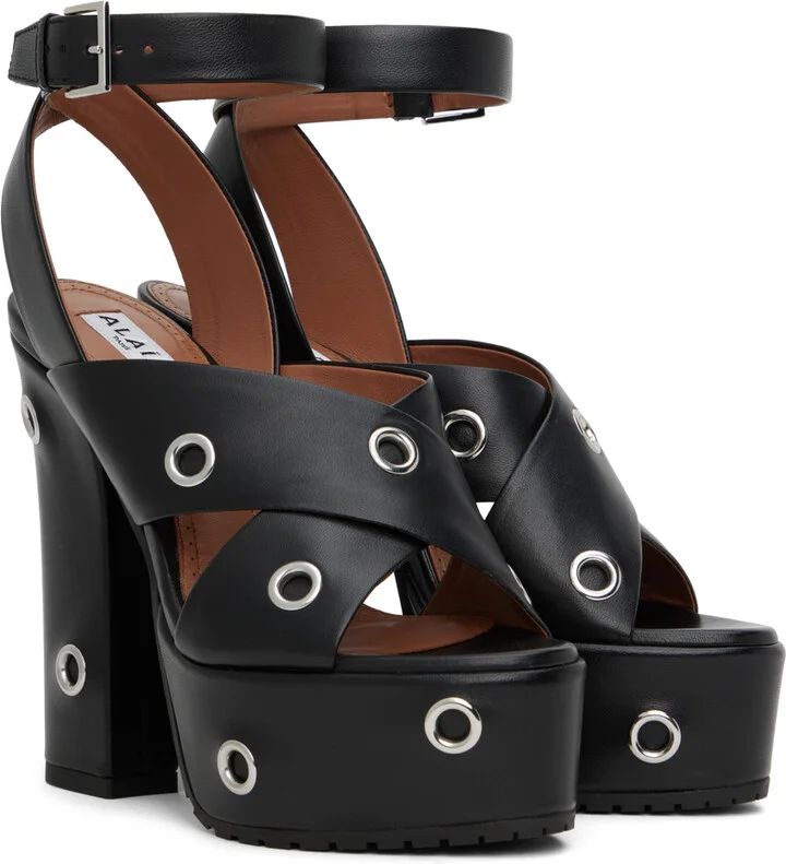 ALAÏA Black Eyelets Platform Sandals - Image 4