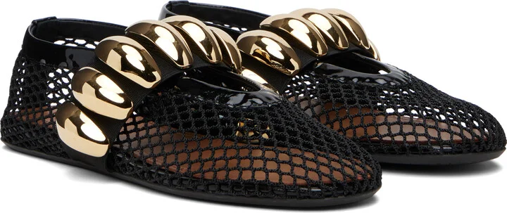 ALAÏA Black Fishnet Jewel Ballerina Flats - Image 4