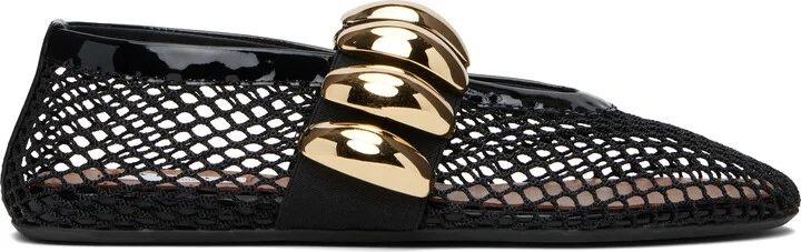 ALAÏA Black Fishnet Jewel Ballerina Flats
