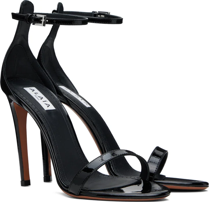 ALAÏA Black High Calfskin Heeled Sandals - Image 4