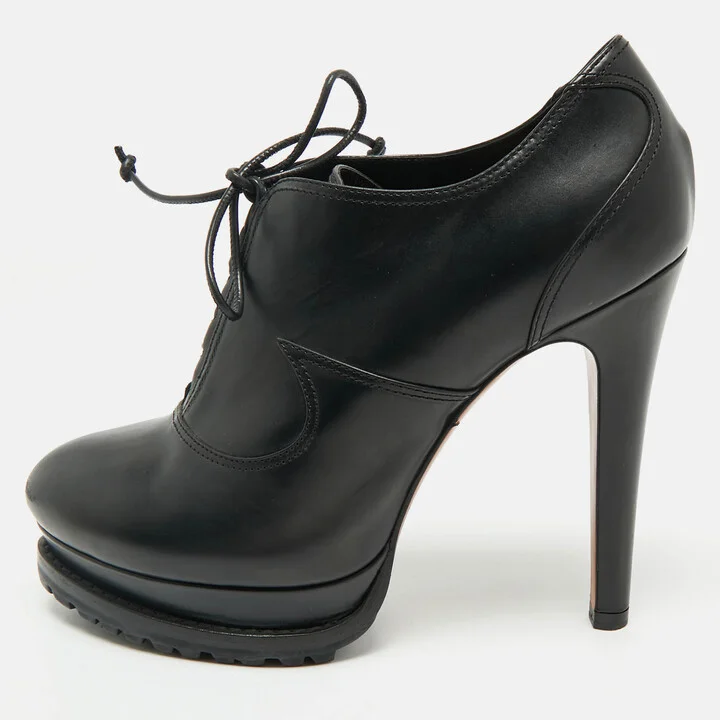 Alaia Black Leather Lace Up Platform Booties Size 40