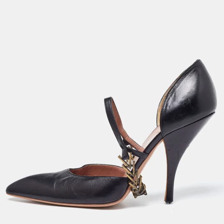 Alaia Black Leather Metal Detail D'Orsay Pumps Size 38