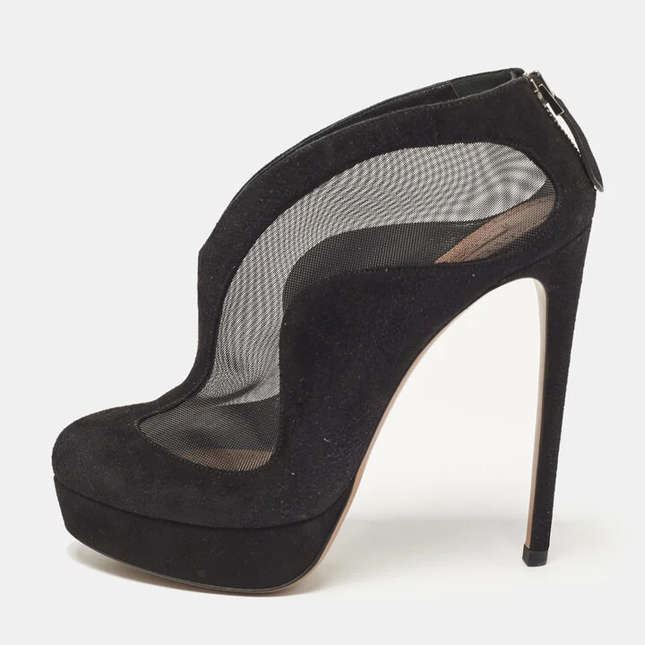 Alaia Black Mesh and Suede Accent Booties Size 38.5