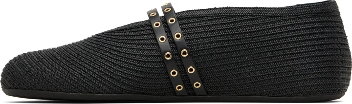 ALAÏA Black Paper Straw Ballerina Flats - Image 3