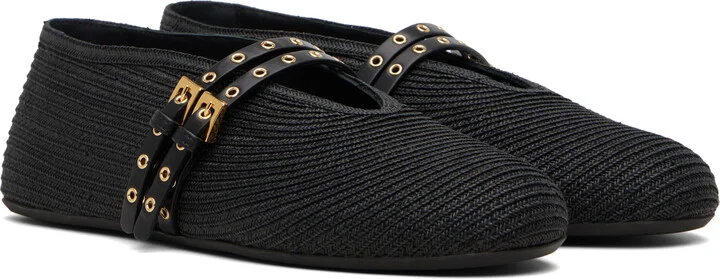 ALAÏA Black Paper Straw Ballerina Flats - Image 4