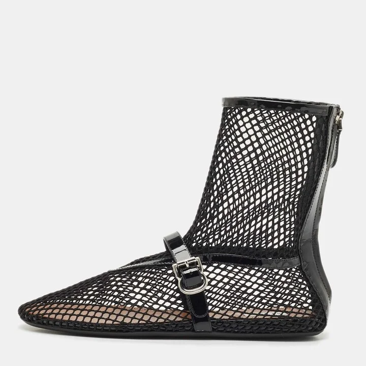 Alaia Black Patent Leather and Fishnet High Ballet Flats Size 39