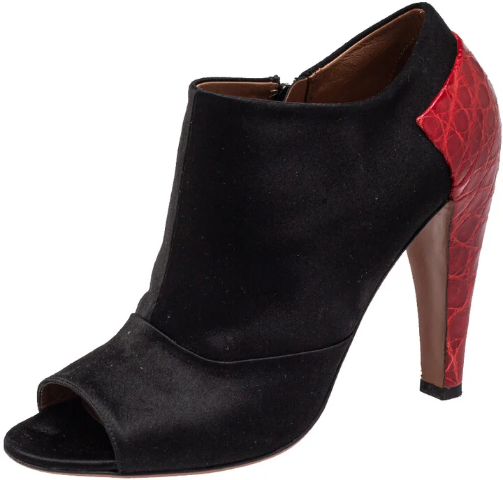 Alaia Black/Red Satin And Croc Embossed Leather Ankle Boots Size 39