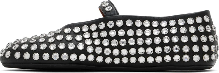 ALAÏA Black Strass Ballerina Flats - Image 3