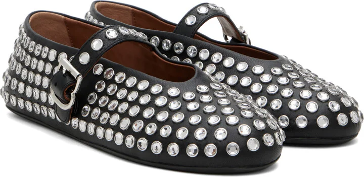 ALAÏA Black Strass Ballerina Flats - Image 4
