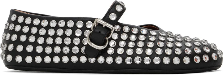 ALAÏA Black Strass Ballerina Flats