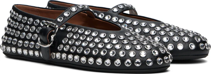 ALAÏA Black Strass Lambskin Ballerina Flats - Image 4