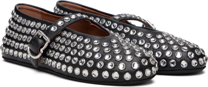 ALAÏA Black Strass Lambskin Ballerina Flats - Image 4