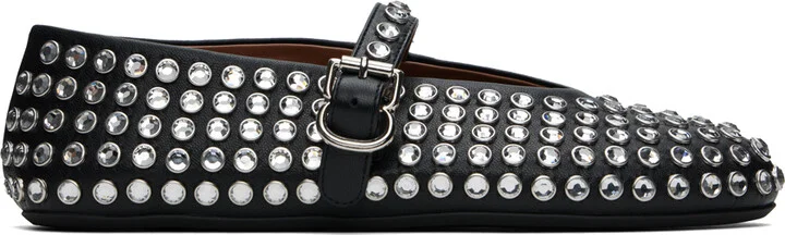 ALAÏA Black Strass Lambskin Ballerina Flats
