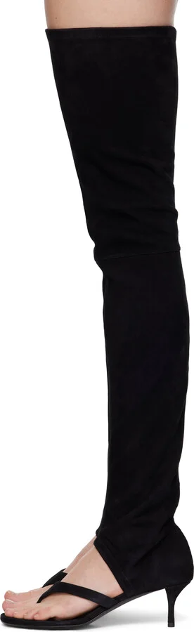 ALAÏA Black Stretch Suede 55 Tall Boots - Image 3