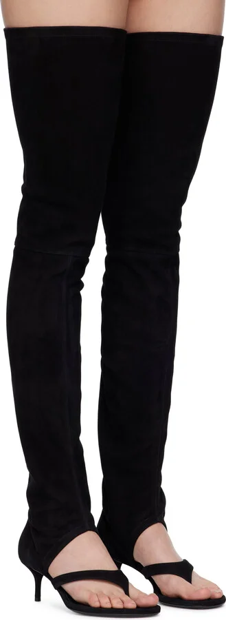 ALAÏA Black Stretch Suede 55 Tall Boots - Image 4