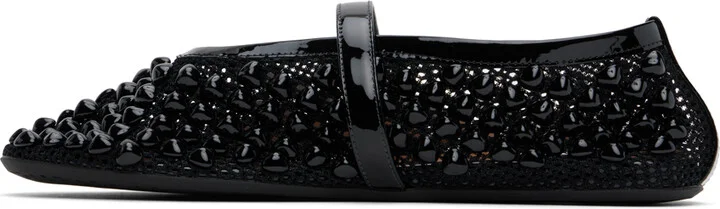 ALAÏA Black Studded Fishnet Ballerina Flats - Image 3
