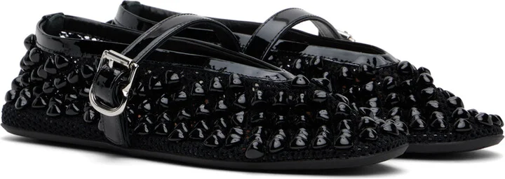 ALAÏA Black Studded Fishnet Ballerina Flats - Image 4